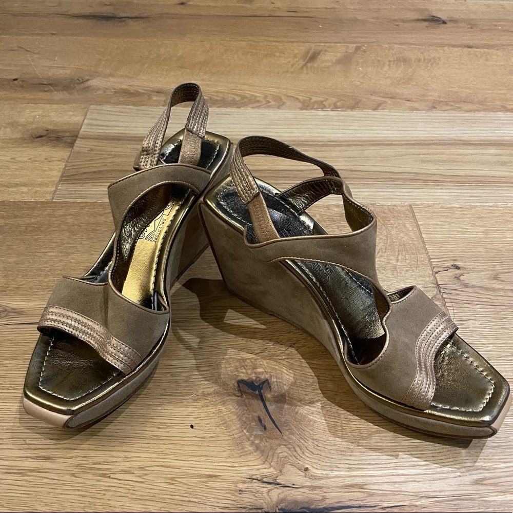 Ferragamo golden suede wedges